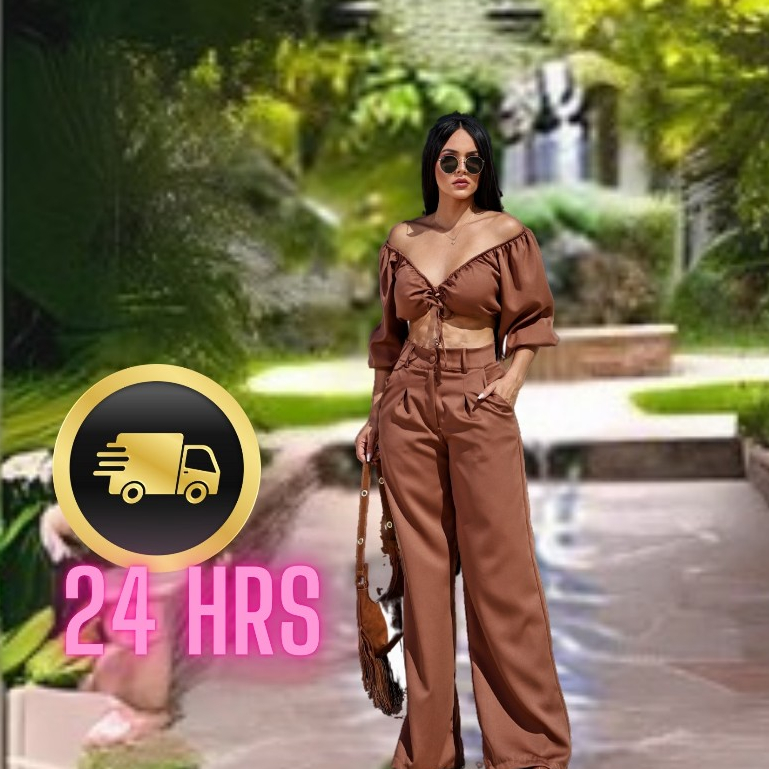 Conjunto Alfaiataria Feminino BLUSA Ana Ruga Alça Com Bolso + Calça Pantala Com  Elastico nos ombros em Oferta na Shopee