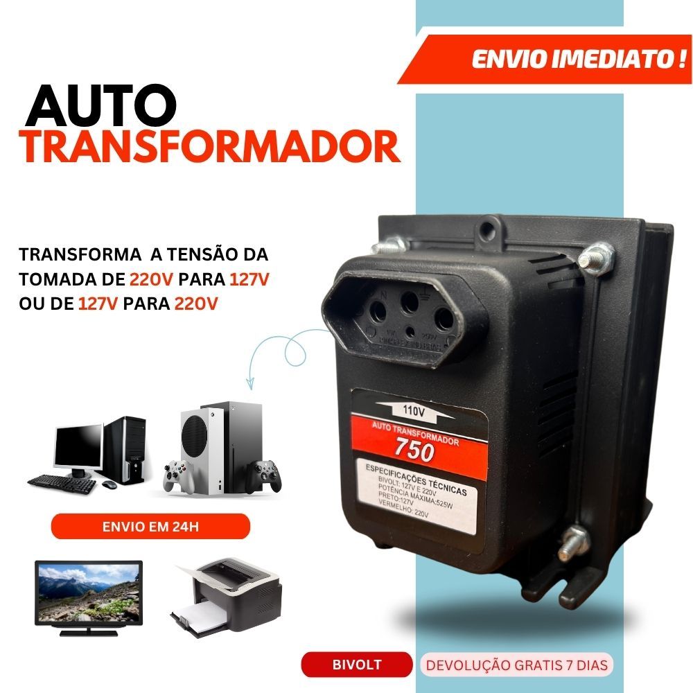 Auto Transformador 750va Conversor Bivolt Voltagem 110 Para 220v E 220 Para 110 - Kitec