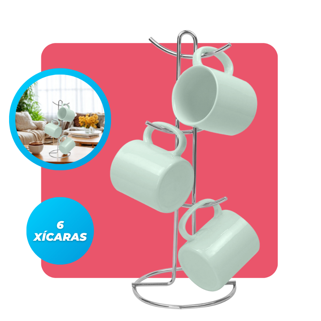 Suporte Organizador 6 Canecas Porta Xícaras Elegante Cozinha Escritório Consultório Cromado Future em Oferta na Shopee