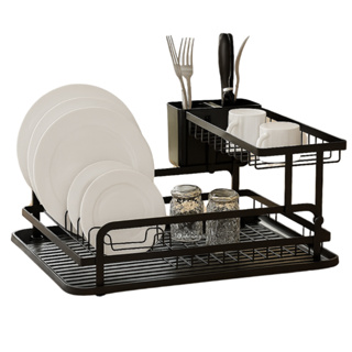 Escorredor de Louças 2 Andares Duplo Com Porta Talheres e Copo Organizador Preto Aço em Oferta na Shopee