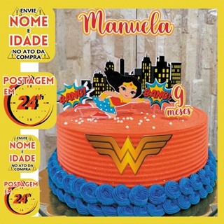 Topo Topper Enfeite de Bolo Mêsversário Aniversário - Tema MULHER MARAVILHA em Oferta na Shopee