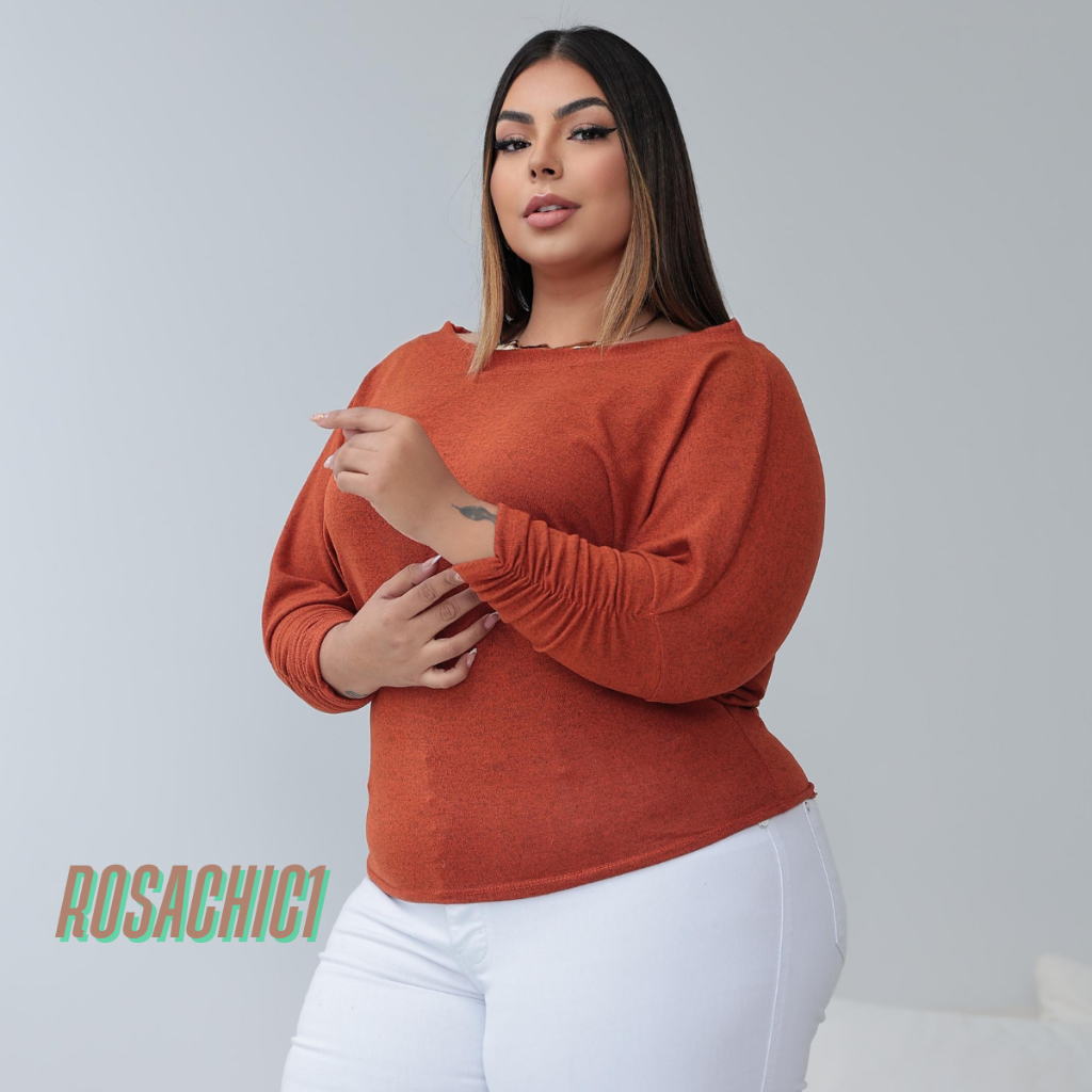Blusa Feminina Manga Comprida de Lanzinha Plus Size Veste 44 ao 48