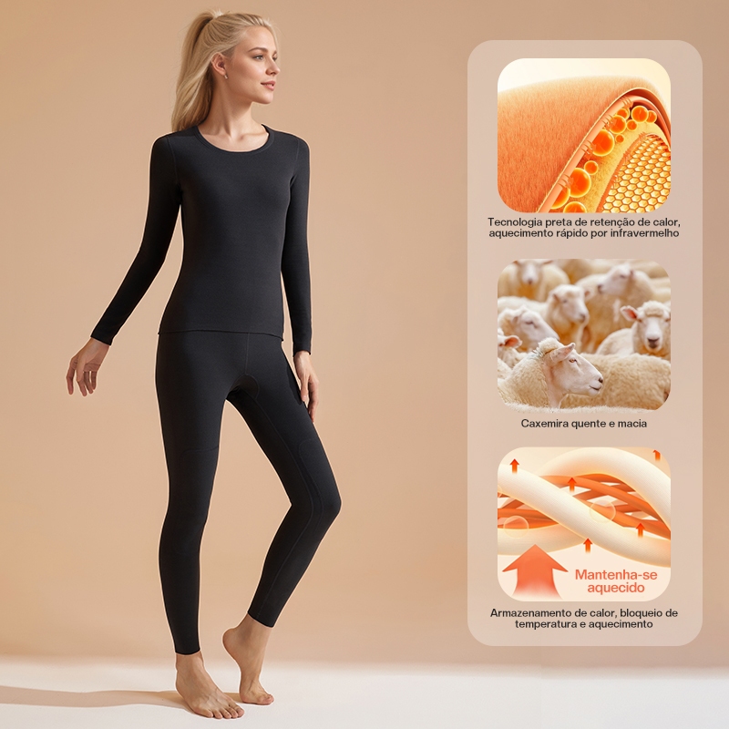 Liouty Lingerie Traje térmico feminino Segunda Pele Térmica Manga Longa com Proteção(THE01)