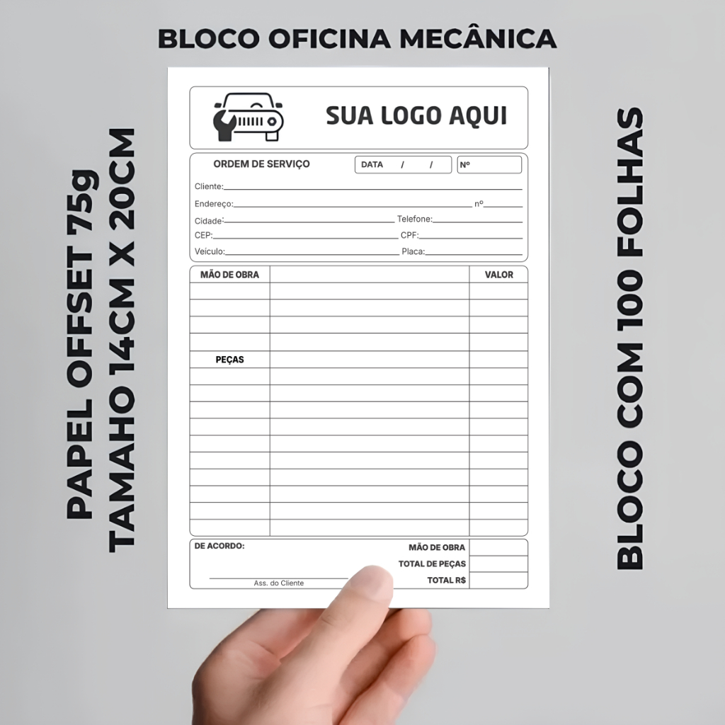 Bloco Oficina Mecânica - 14x20cm Ordem De Serviço (100 folhas) em Oferta na Shopee