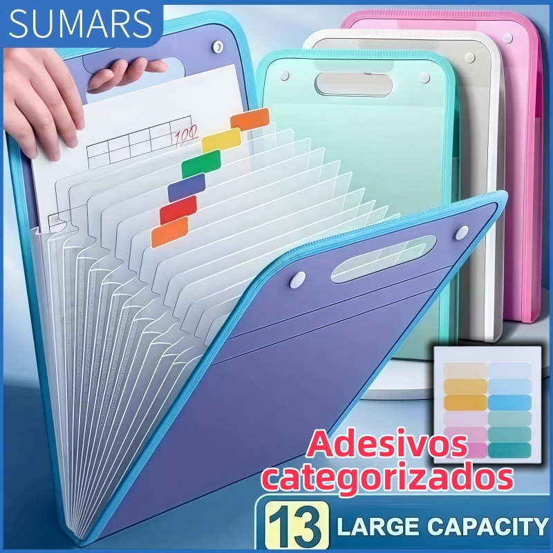Pasta Sanfonada Para Documento 13 Divisórias E Pasta Prancheta Tamanho A4 Escritório Escolar