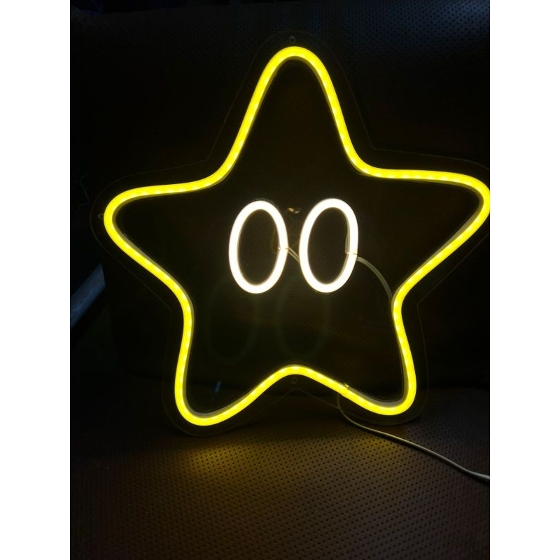 Painel Neon LED Estrela Mario Bros 29x29cm Bivolt - Decoração Gamer