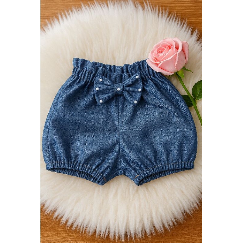 Roupa infantil short jeans bebê menina com laço - Confortável e estiloso (3M a 02 anos) em Oferta na Shopee