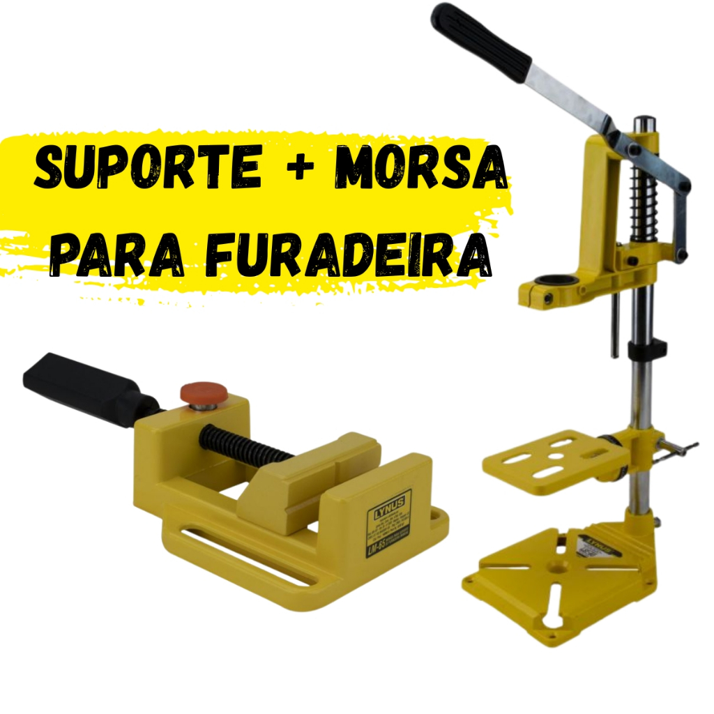 Imagem Kit Suporte Para Furadeira Manual Com Morsa Lynus LM-65 LSF-60 Lynus