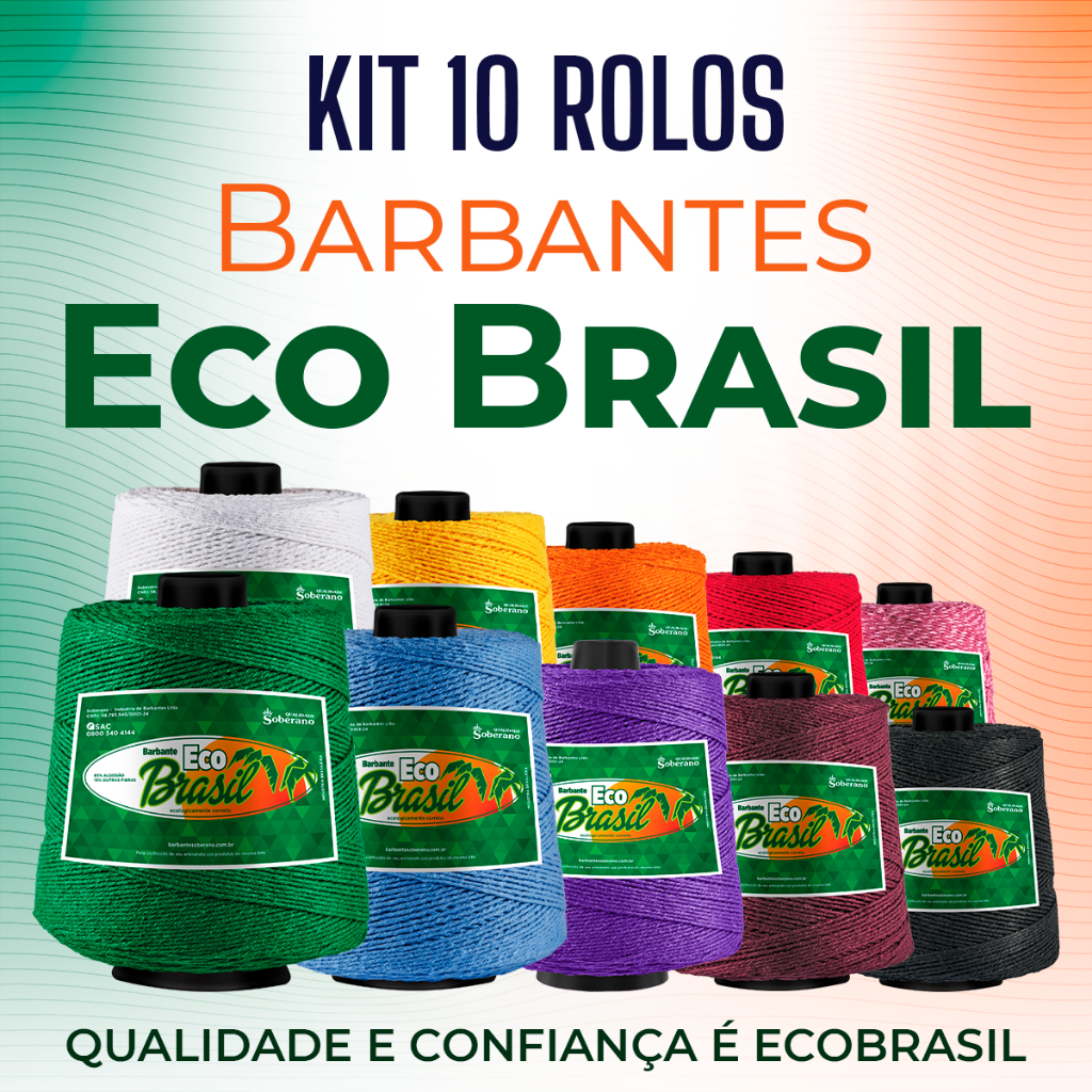 KIT 10 ROLOS BARBANTE ECO BRASIL 1Kg Fio 6 - ATACADO - Crochê Artesanato Tricô Macramê - Linha Completa Cores