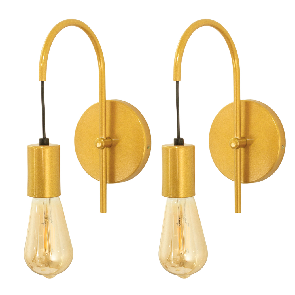 Kit 2 Arandelas Abajur Luminaria Parede Quarto Cama Dourado Alumínio E27