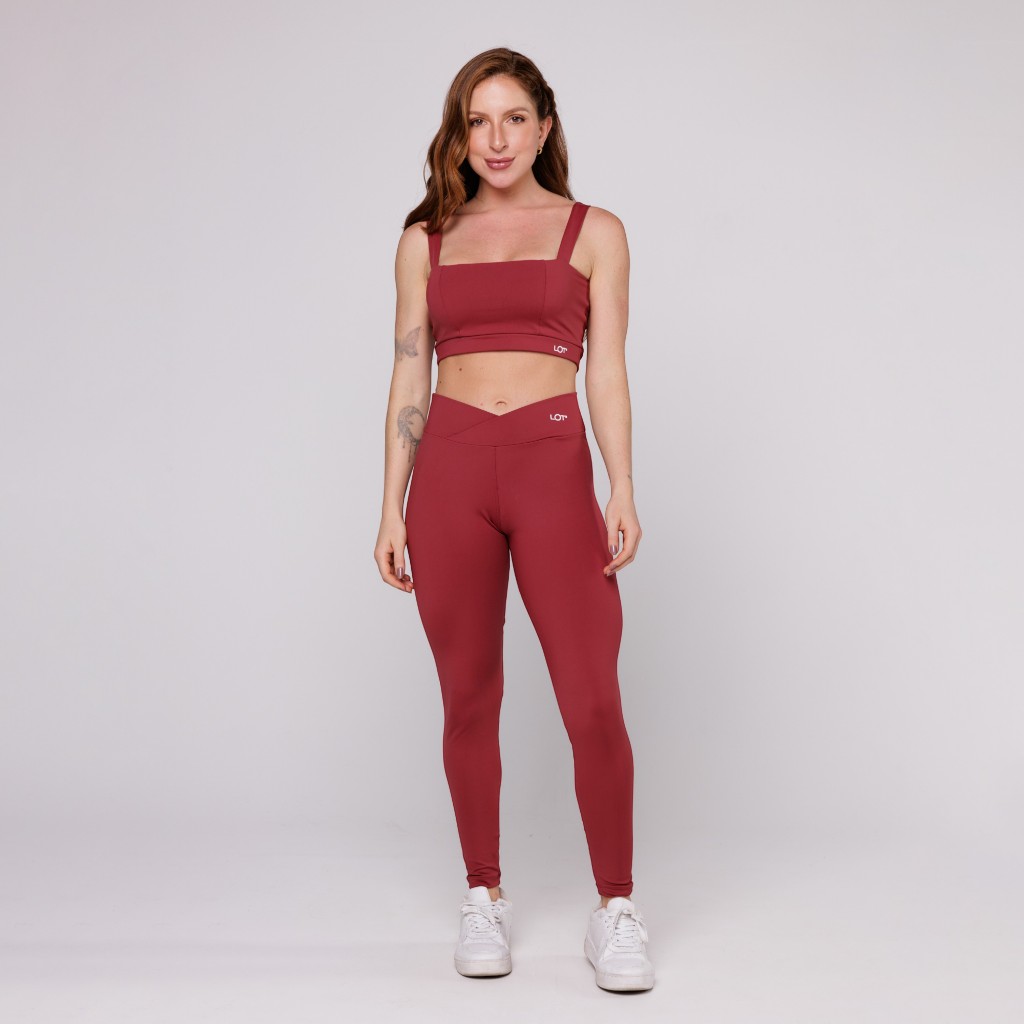 Conjunto Fitness Feminino Top Decote Quadrado e Calça legging Cós Cruzado Academia Coleção Pace Up