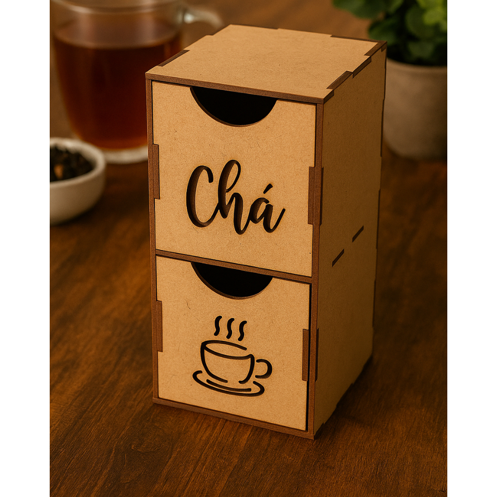 Caixa Porta Chá Organizador Mdf Crú Decorativo Artesanato Desmontado 10,2 x 18,5 x 9 cm sachê