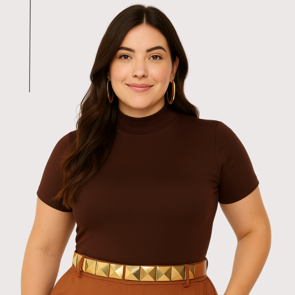 Blusinha Feminina Plus Size Gola Alta Modelo Canelada Elegante Promoção Relâmpago em Oferta na Shopee