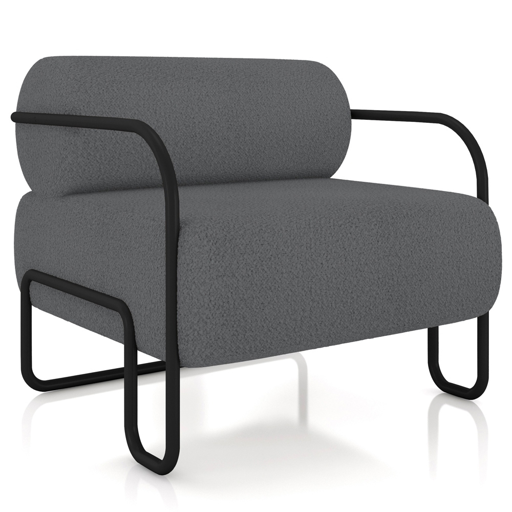 Poltrona Decorativa Pés Industrial Moscou K01 Bouclê Cinza - Lyam Decor - Home & Living