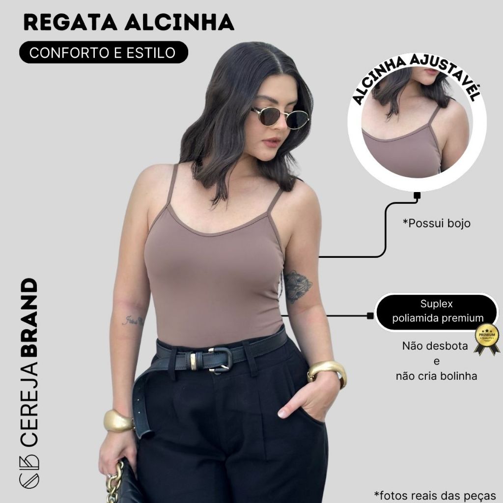 Regata Alça Fina Alcinha Bojo Poliamida Academia Básica Dia a Dia
