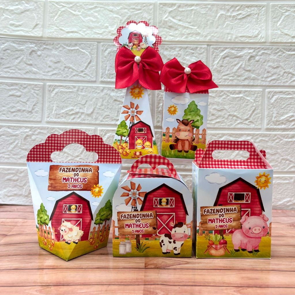 Kit Caixinhas Personalizadas Fazendinha Vermelha  Lembrancinhas Festa Aniversário