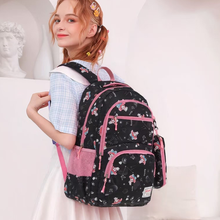 Mochila Feminina Com Estojo Grande Nylon Impermeável Escolar Faculdade
