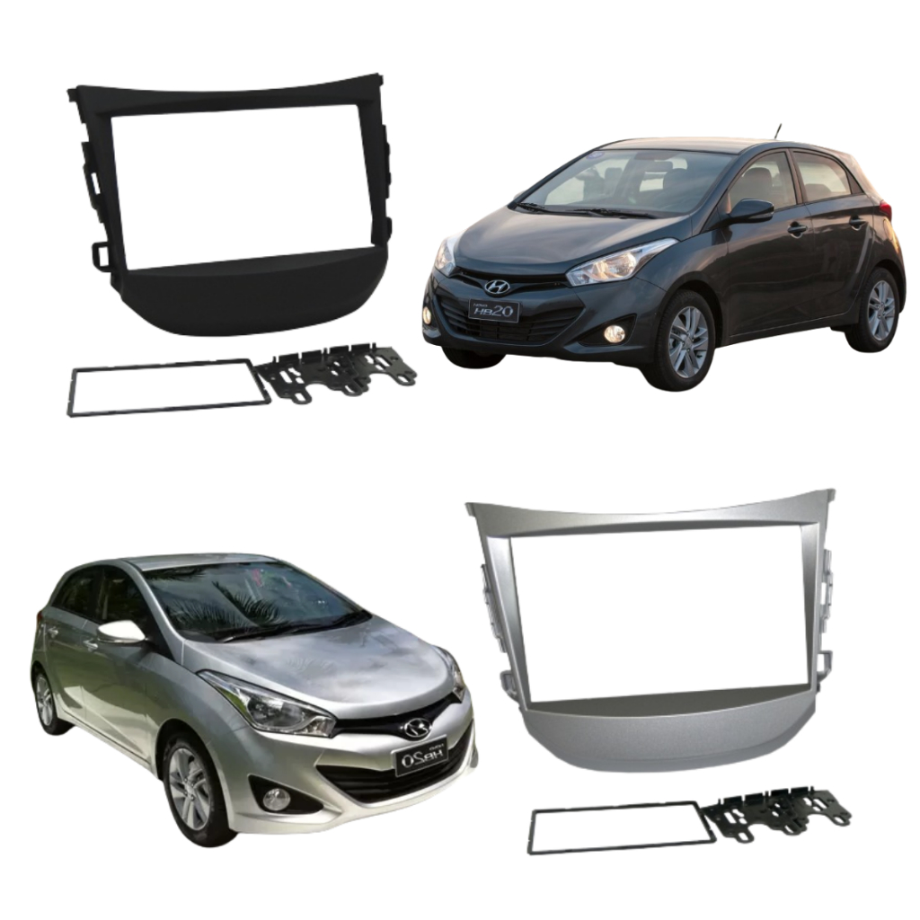 Moldura 2 Din Hyundai Hb20 2012/2019 7 Polegadas Preto ou Prata Fiamon
