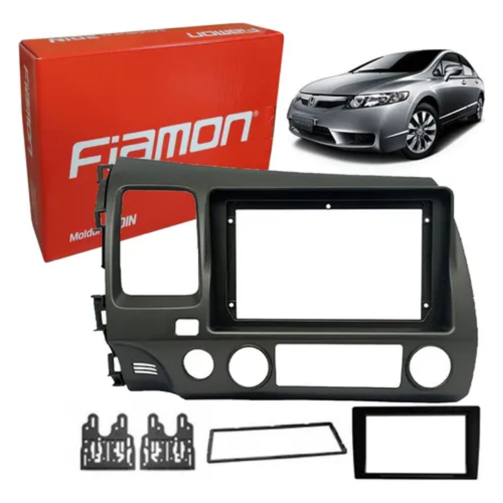 Moldura Painel 2 Din 7 E 9 Polegadas New Civic 2007 A 2011 Grafite Fiamon