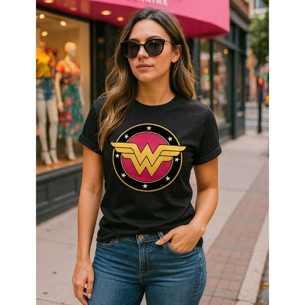 T-Shirt Mulher Maravilha Feminina Algodão Camiseta Estilosa Blusa Fashionista Para Mulheres Poderosa em Oferta na Shopee