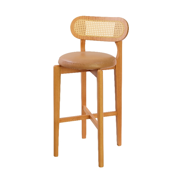 Banqueta Chloe Alta Cozinha Madeira Maciça Encosto Tela Rattan Sextavada