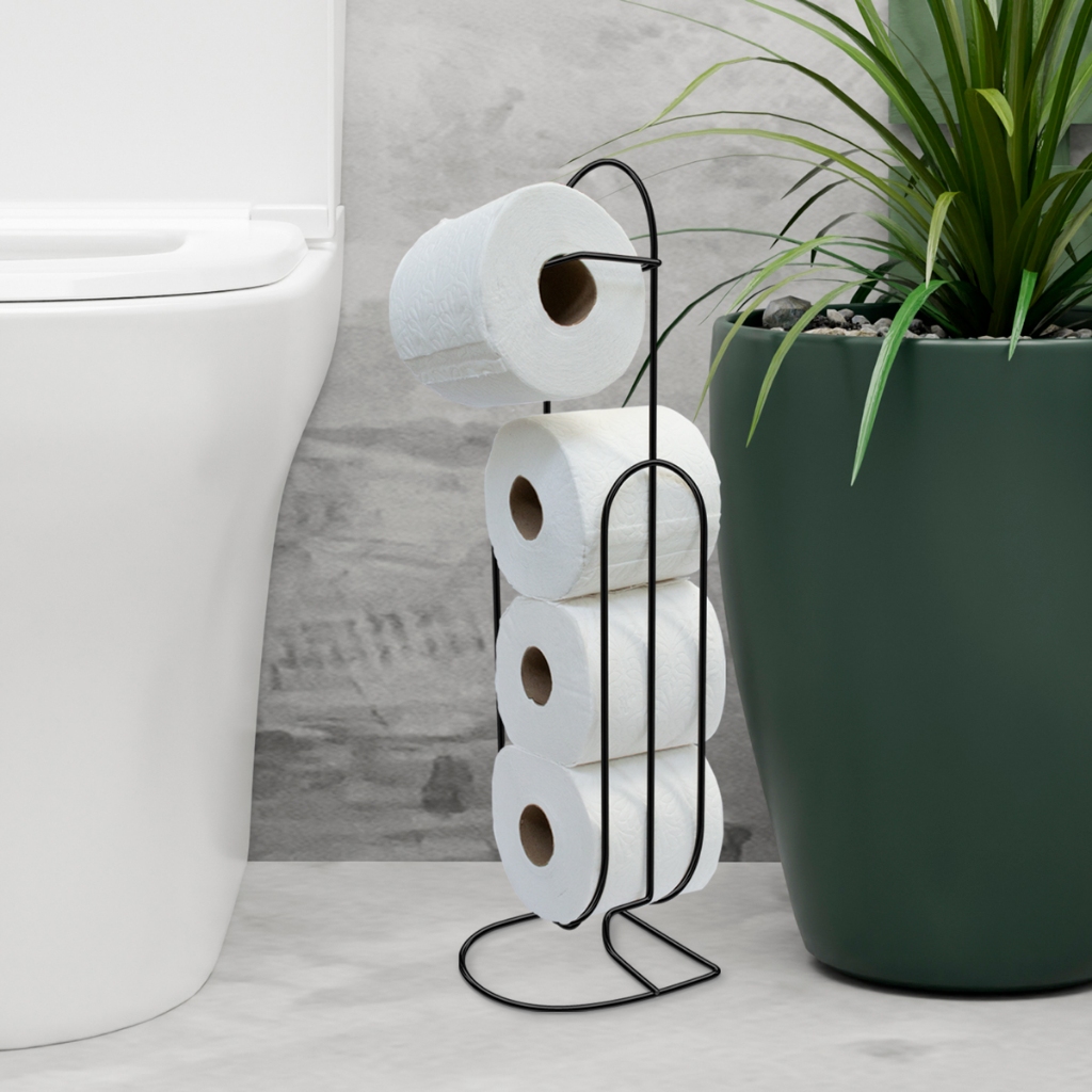 Suporte Papel Higiênico Preto até 4 Rolos Metal Resistente Lançamento - Móveis Bonatto - Home & Living