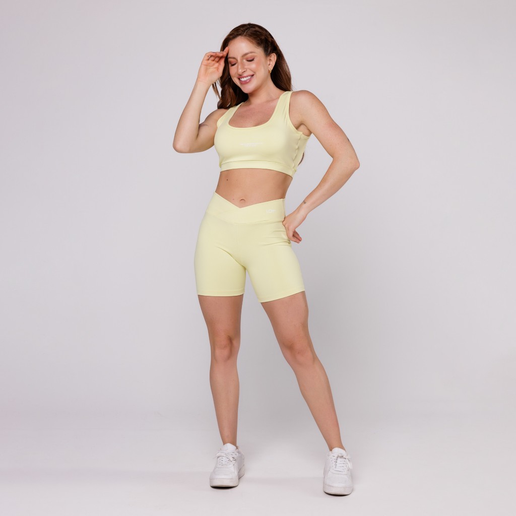 Conjunto Fitness Feminino Top Costas Abertas e Short Cós Cruzado Academia Coleção Pace Up