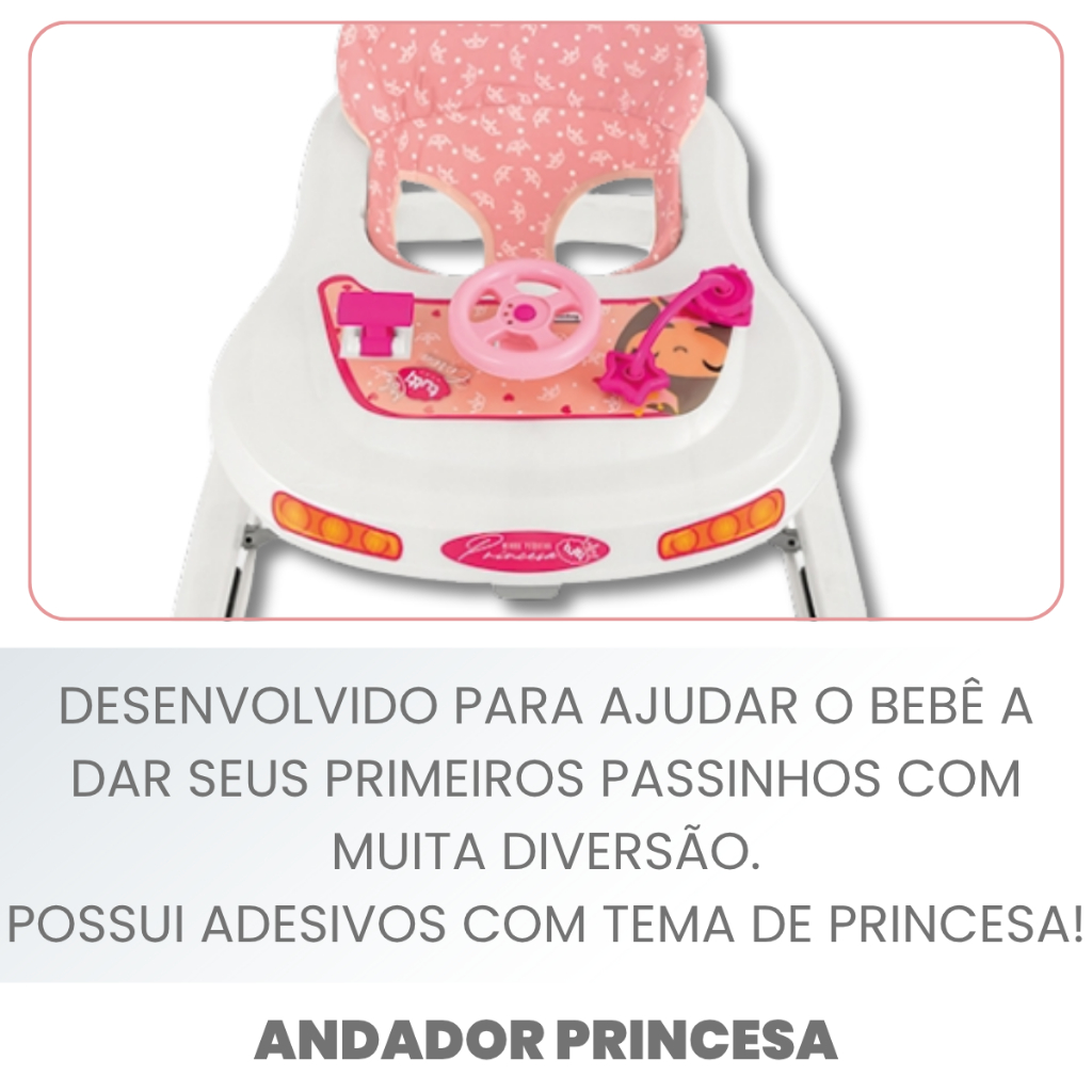Andador Infantil Musical para Bebê Tutti Baby Menina Princesa Rosa Coroa