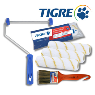 Rolo Pintura Antirespingo + Suporte p/ Rolo Kit 3 UN Rolo Antigota + Pincel Médio Trincha 2'' Tigre em Oferta na Shopee