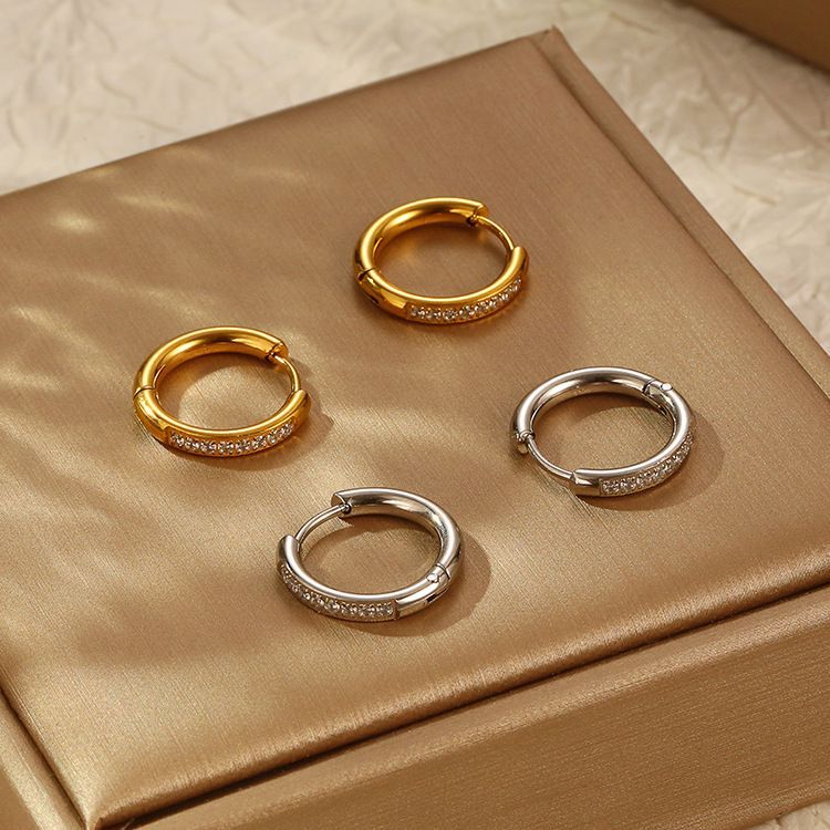 Par de Brincos Argola com Pedras Prata /Dourado Aço inox