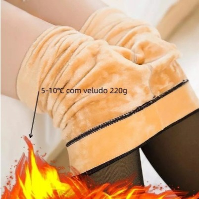 Meia Calça Preta Térmica Forrada Peluciad Lã Super Elástica Slim Adulta Feminina com Pés T...