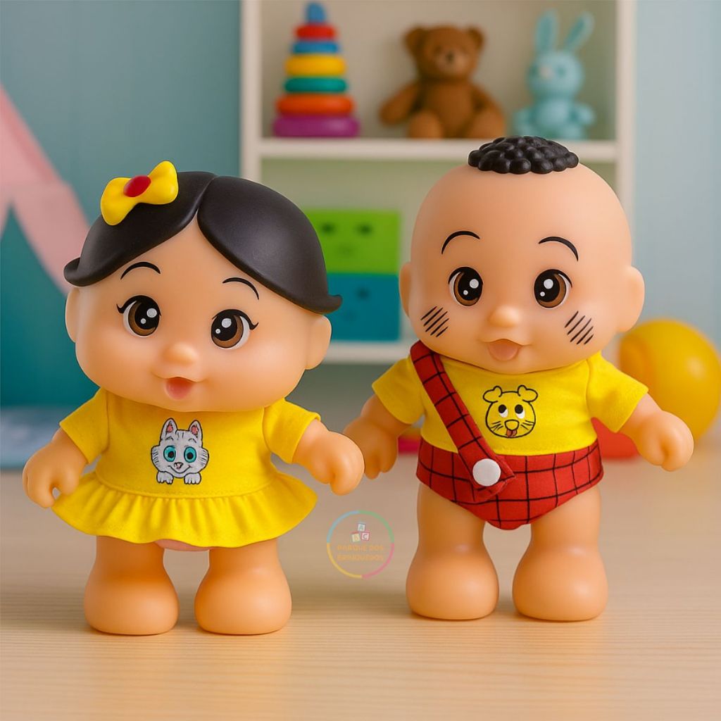 Boneca Magali + Boneco Cascao Turma Da Monica Baby Frases Adijomar Brinquedo Criança Presente Coleçao Desenho Filme