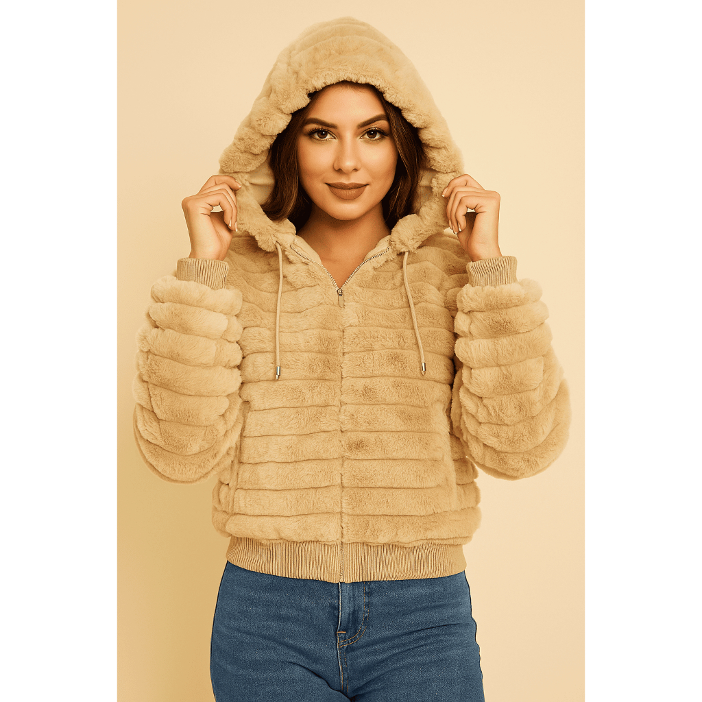 Jaqueta Teddy Puffer Feminina Peluciada Gominho Elegante