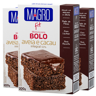Kit 3 und Bolo Magro Integral 32%, Aveia e Cacau, Fibras, adoçado Mascavo Stevia e Zero Lactose 200g em Oferta na Shopee