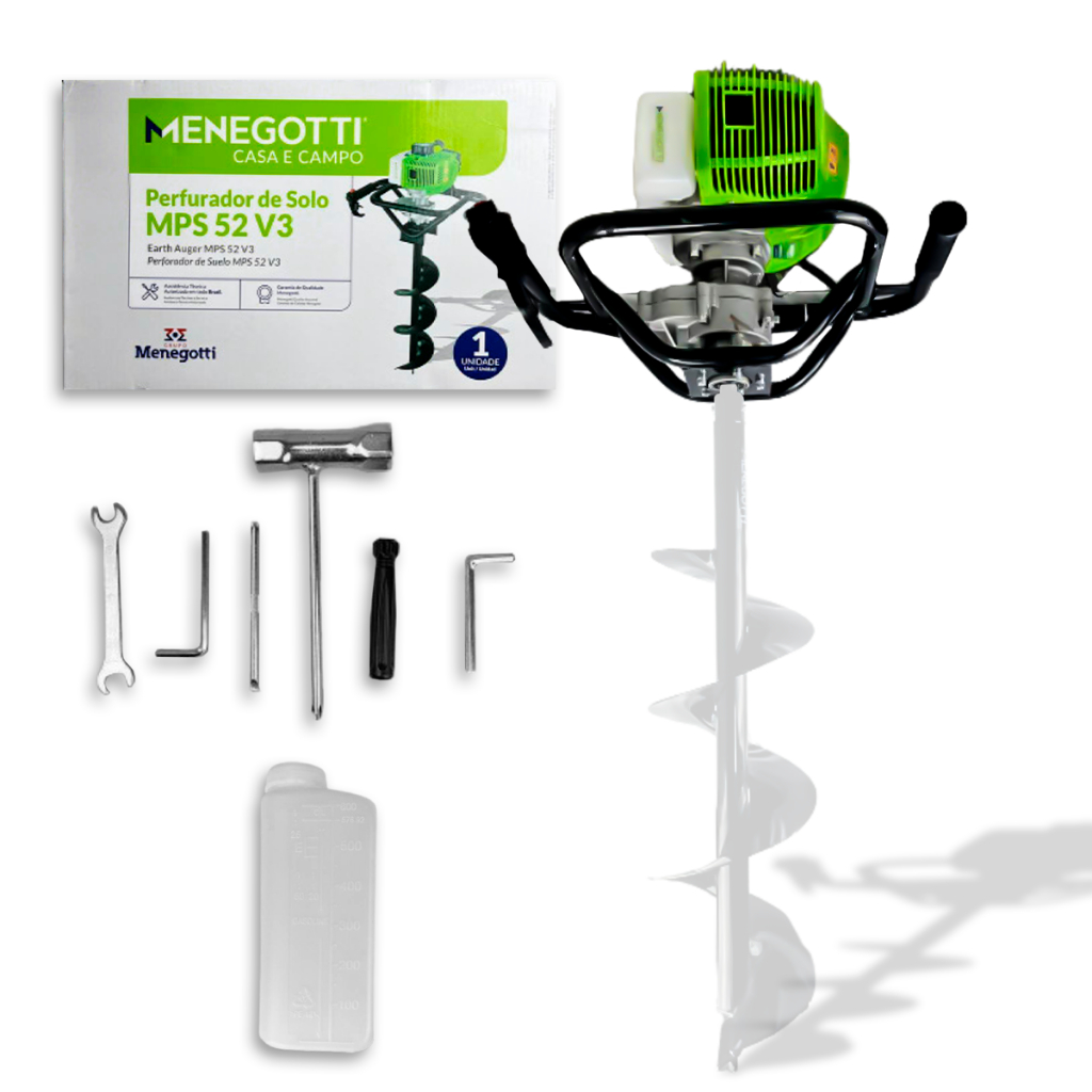 Perfurador de Solo Menegotti MPS52 V3 a Gasolina 2T 52cc s/ Broca p/ Cerca, Poste e Agricultura