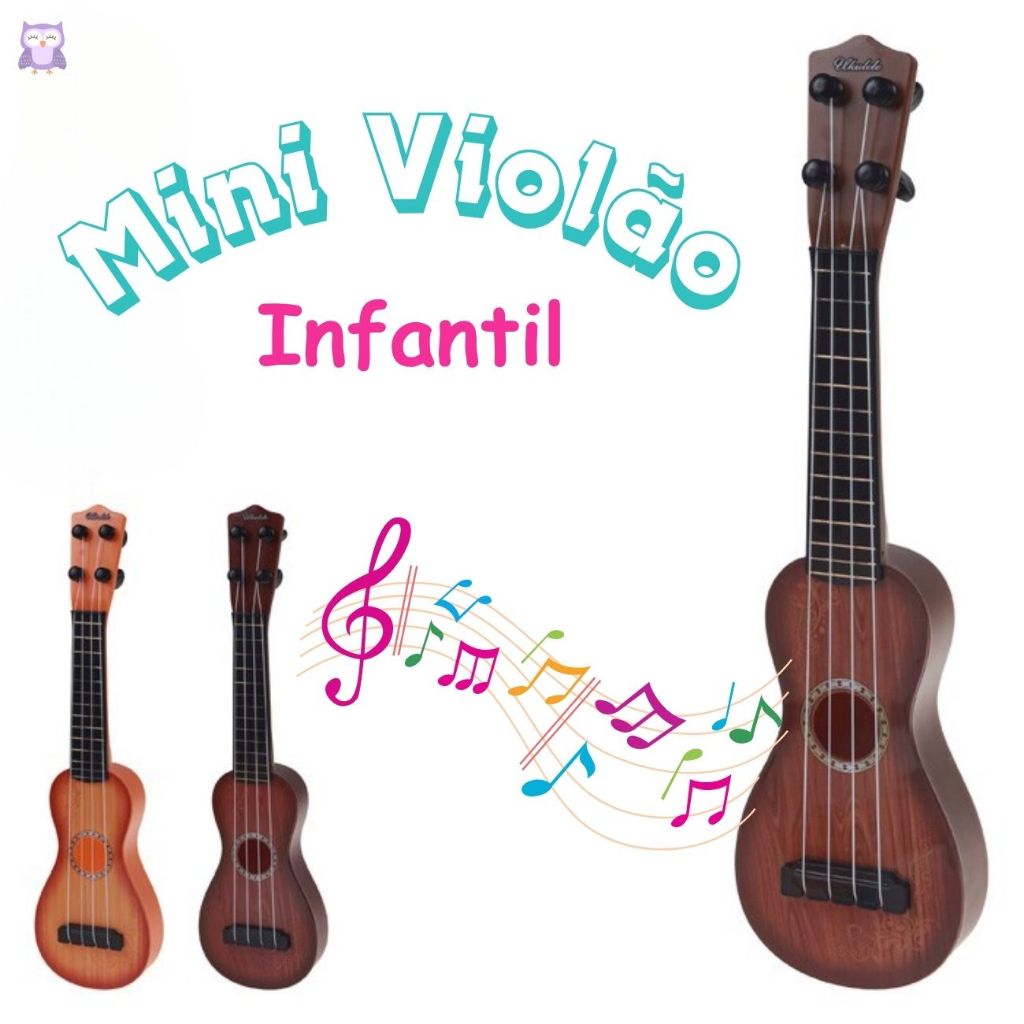 Mini Violão Infantil de Brinquedo 38cm 4 Cordas Nylon Madeira Simulada  Educativo Musical