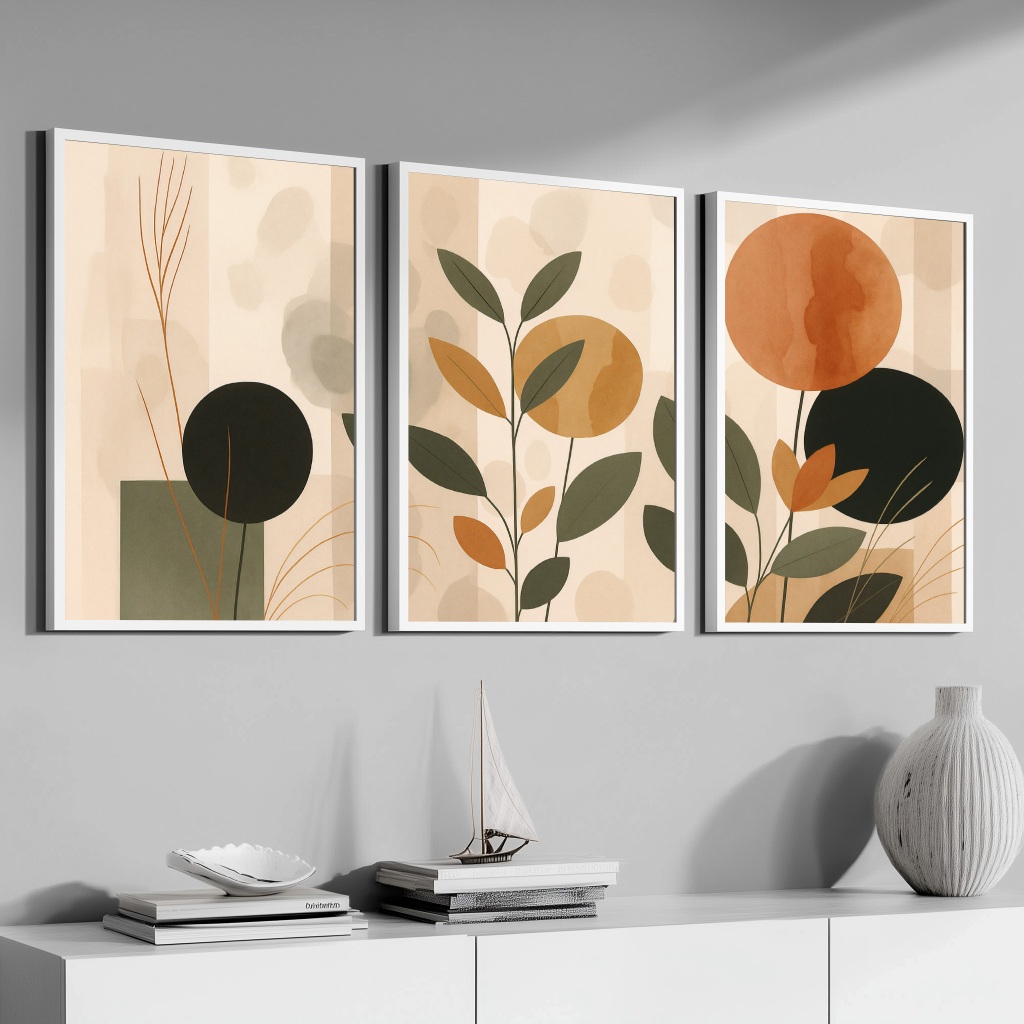 Kit 3 Quadros Decorativos 50x70 cm Moldura Para Sala Grande Quarto Escritório Hall