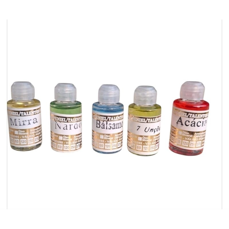 Combo 5 Azeites Ungidos Mirra  Nardo  Bálsamo Acácia 7 Uncoes  Sagrado Templo 10ml Cada