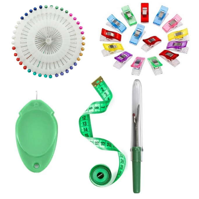Kit  fita métrica prendedor patchwork desmanchador passa linha alfinetes