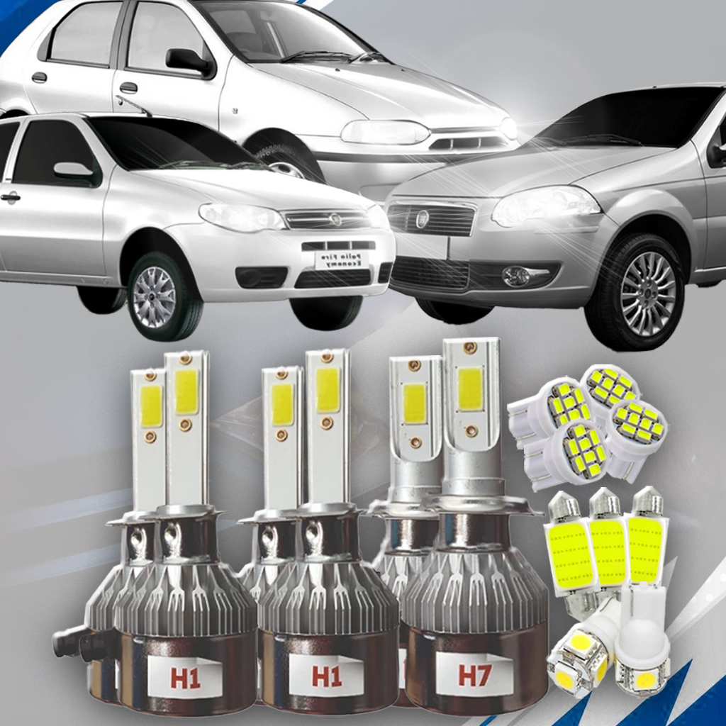 KIT Completo led Farol Alto Baixo Milha FIAT PALIO G1 G2 G3 G4 1996 a 2012 H1 H1 H7 T10 SUPER LED
