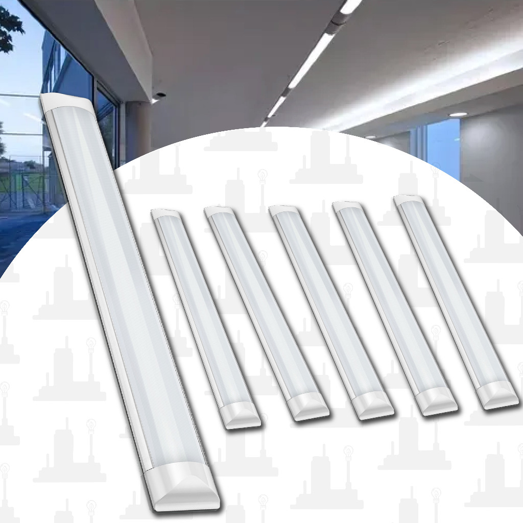 kit 6un Luminária Linear Led Tubular Sobrepor 18w Bivolt calha LED FACTORY