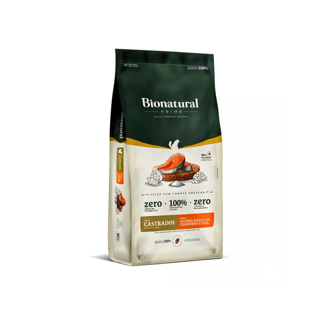 Ração Seca Bionatural Prime Salmão Gatos Castrados 7,5kg em Oferta na Shopee