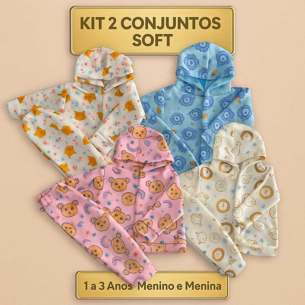 Conjunto Soft Infantil -Rroupa de frio infantil inverno Menino e Menina com Blusa de Touca...