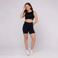 Conjunto Fitness Feminino Top Costa Assimétrica e Short Básico Poliamida Academia Coleção Pace Up