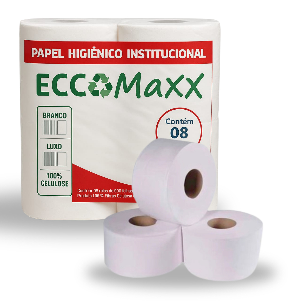 Papel higiênico Rolão institucional Branco Eccomaxx 8 rolos em Oferta na Shopee
