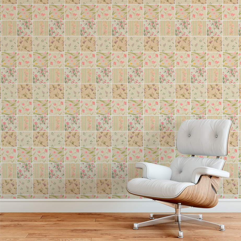Papel De Parede Adesivo Autocolante Lavável Azulejo Rústico Flores 3d Sala Quarto 3m x 50cm