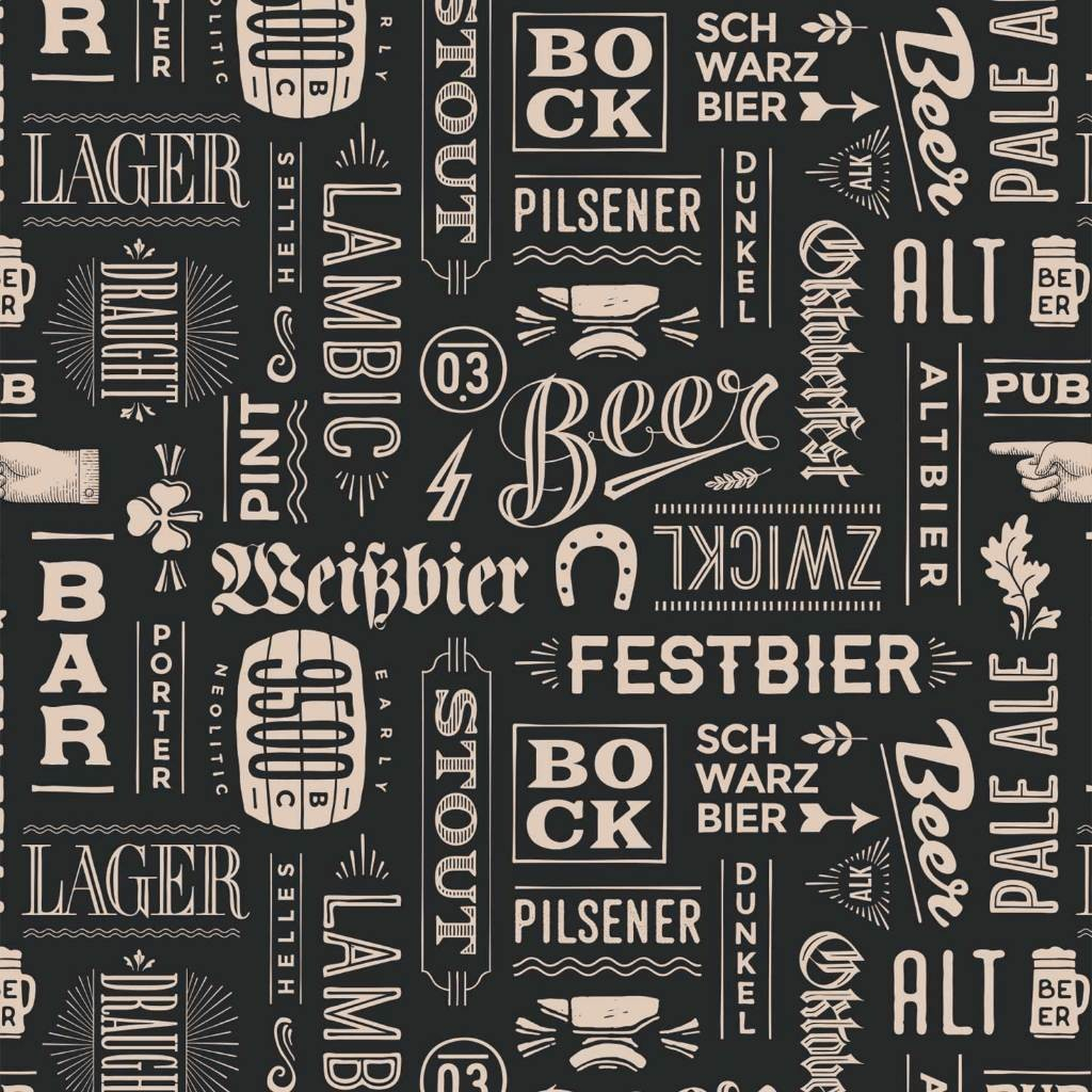 Papel de Parede Temático Estampa Vintage Tipográfica de Cervejas 3,00x0,50m