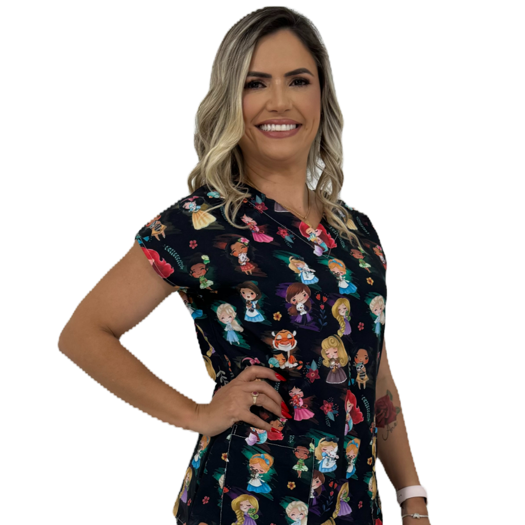 Blusa - Pijama Cirúrgico Estampado -scrub - Princesas Disney