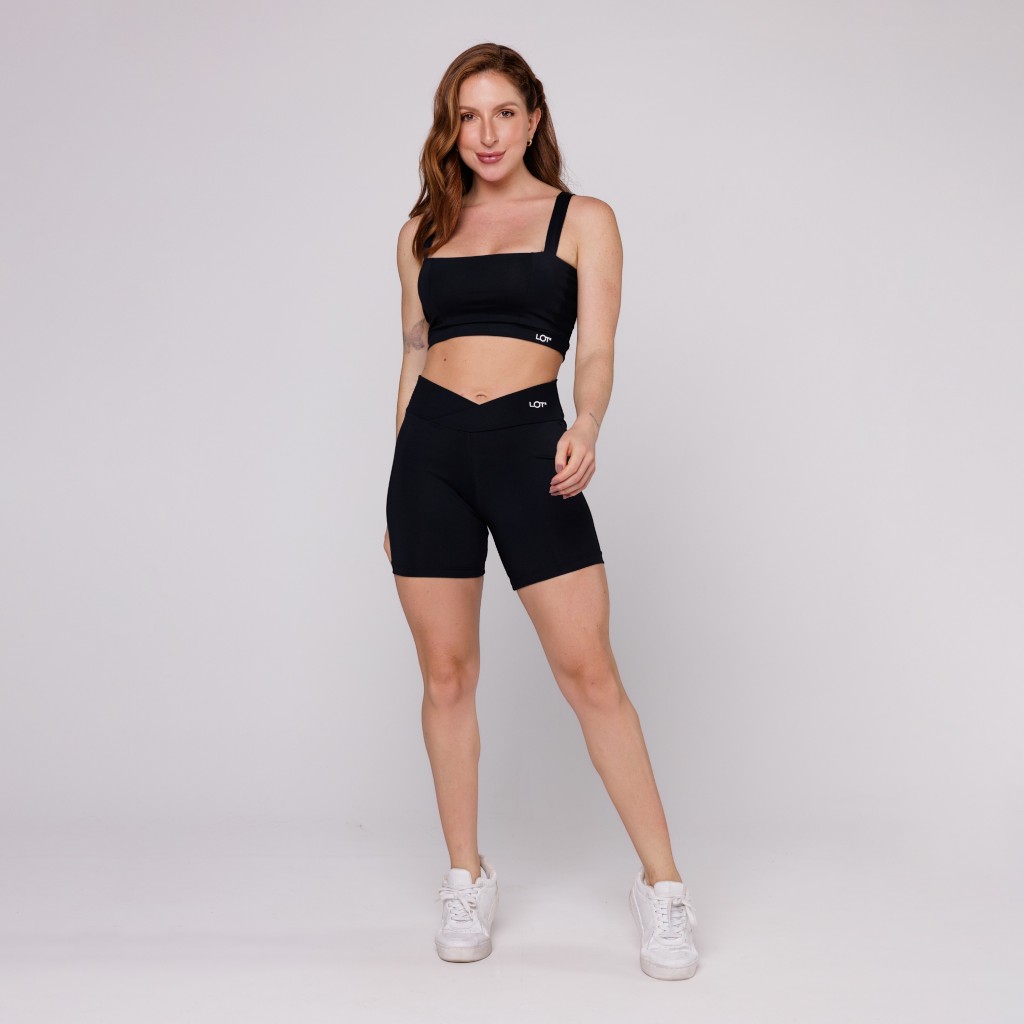 Conjunto Fitness Feminino Top Decote Quadrado e Short Cós Cruzado Academia Coleç