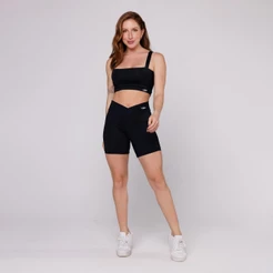 Conjunto Fitness Feminino Top Decote Quadrado e Short Cós Cruzado Academia Coleção Pace Up
